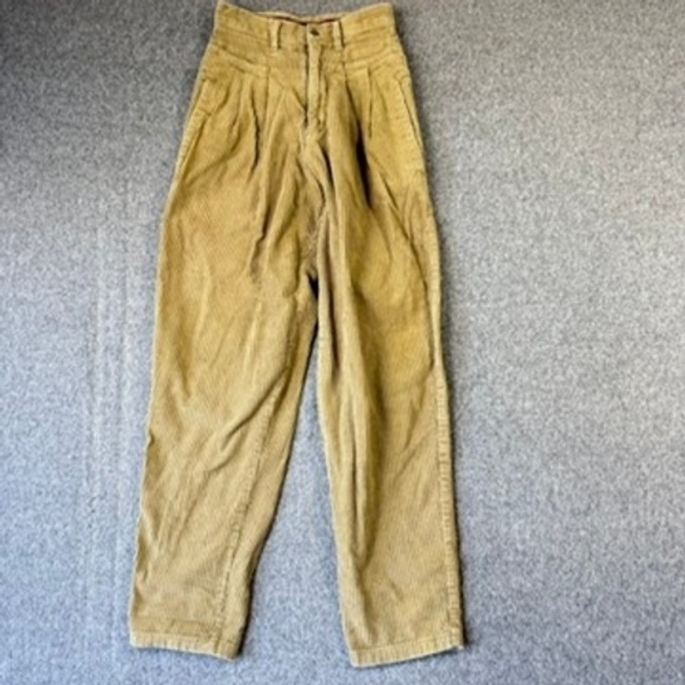 Vintage Bonjour Corduroy Pants Womens 3/4 Tan Khaki High Waisted Pleated Tapered